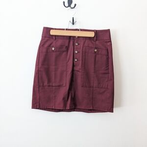 Loft Burgundy Button Front Mini Skirt